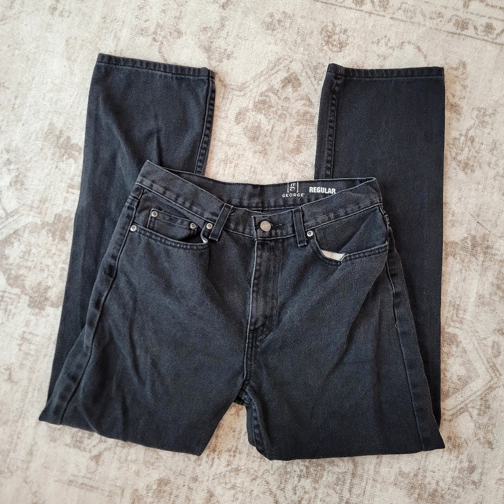 George Men's‎ Straight Black Jeans - Classic Five-Pocket Style 30x30